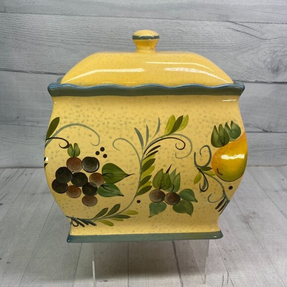 NONNI'S Yellow Green Tuscan Style Handmade Rectangle Ceramic Biscotti Cookie Jar - Picture 4 of 16